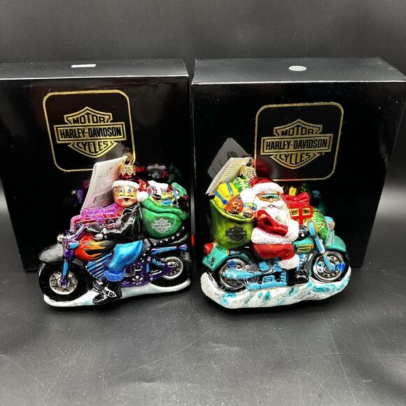 CHRISTOPHER RADKO HD FREE WHEELING SANTA & SPECIAL DELIVERY MRS HARLEY CLAUS SET - Picture 1 of 16